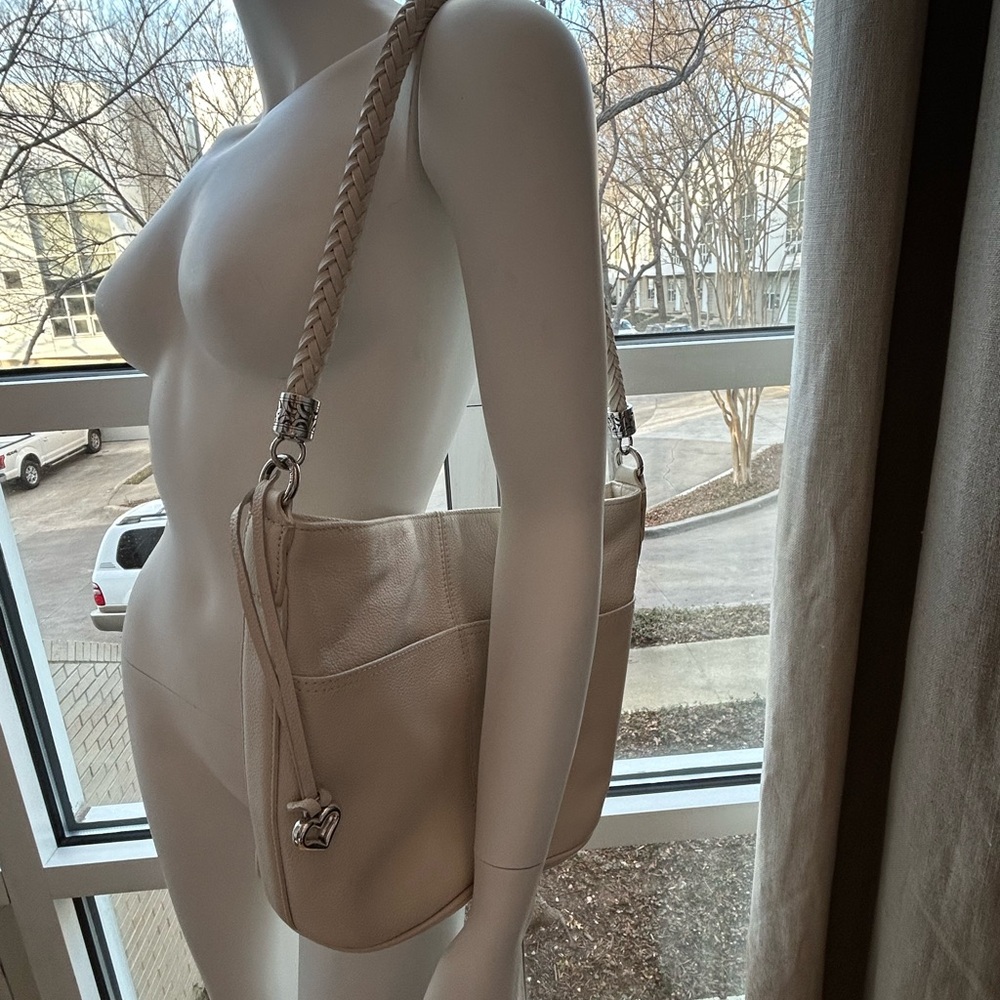 Brighton Cream Shoulder Bag with Crescent Design and Silver Hardware
